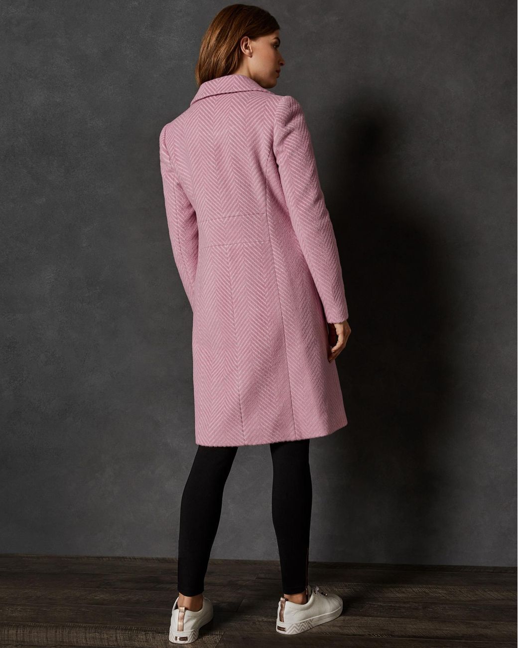Ted Baker Chevron Wool Midi Coat in Pink | Lyst