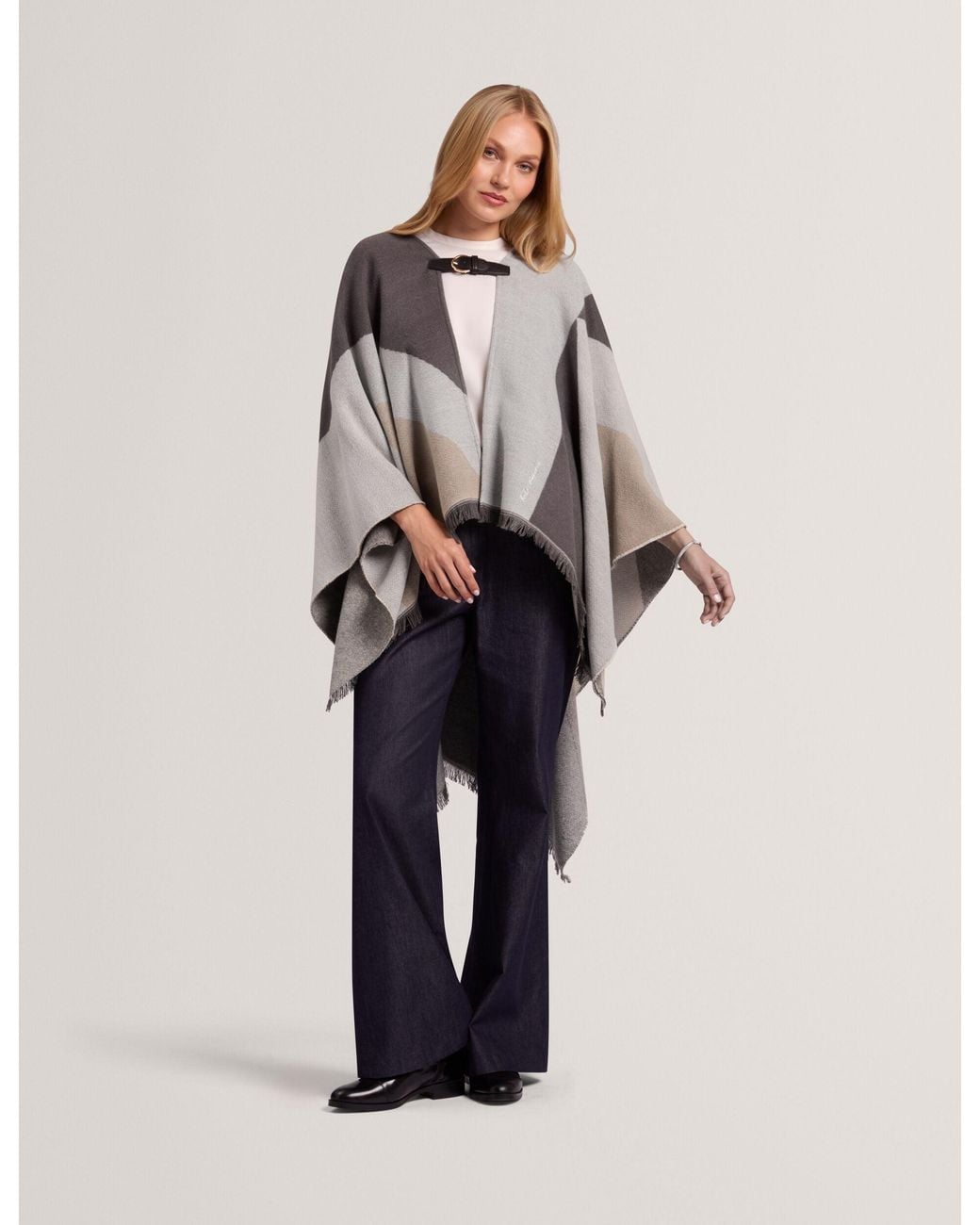 Ted Baker Natural Suffia Colour Block Buckled Woven Poncho
