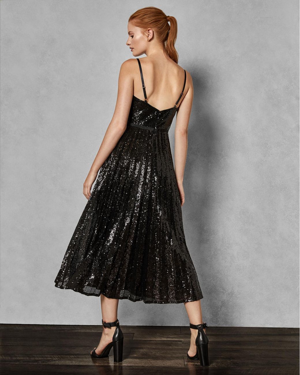 Ted Baker Sequin Pleated Maxi Dress in Black | Lyst