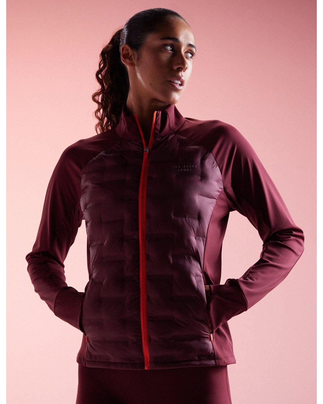 Ted Baker Red Emma Insulated Hybrid Zip-Up Running Jacket