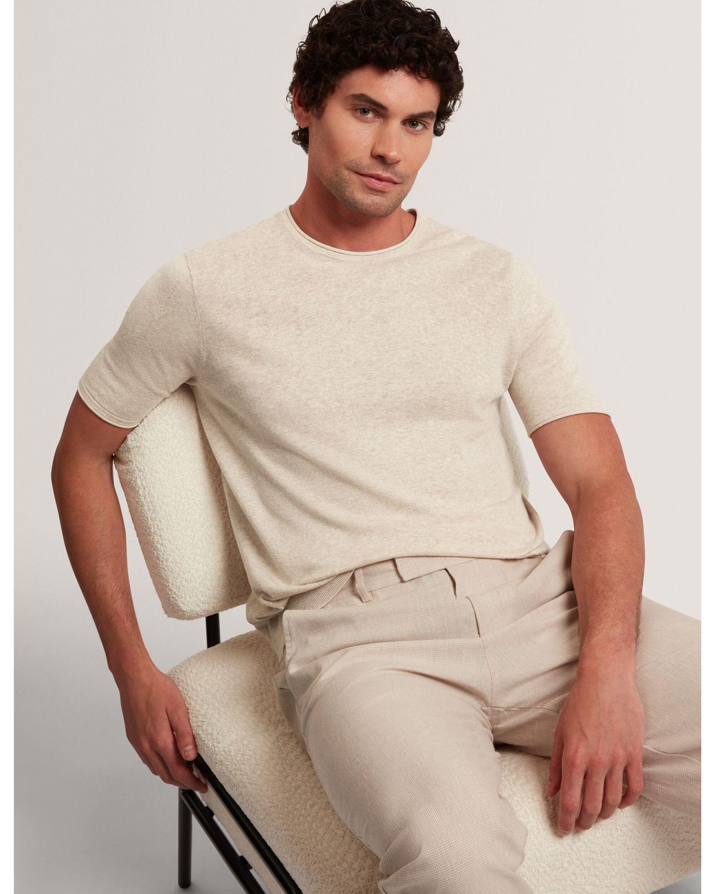 Ted Baker Natural Curran Rolled Edge Linen Blend Knit T-Shirt for men