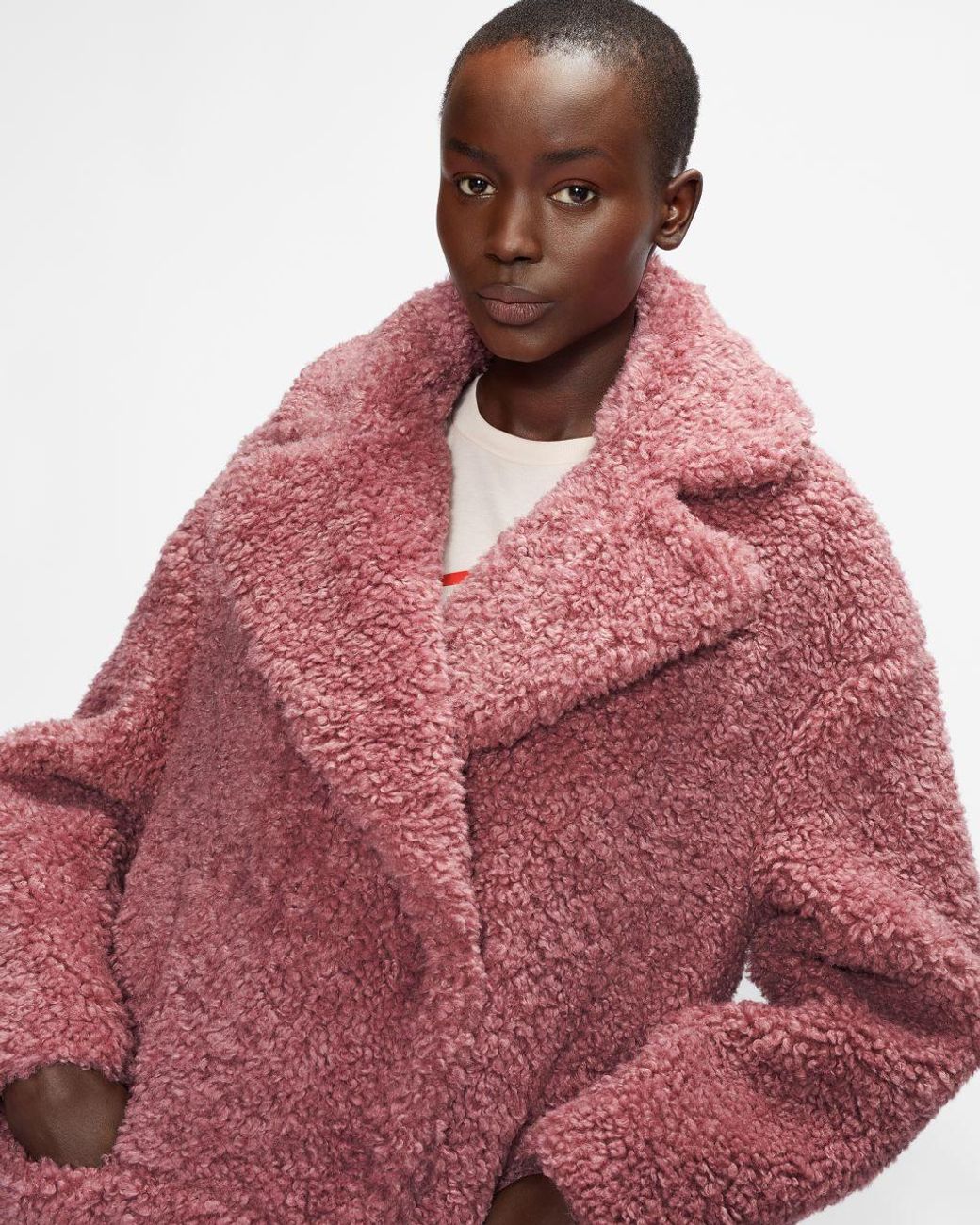 Ted Baker Faux Fur Cocoon Coat With Wide Collar in Pink | Lyst