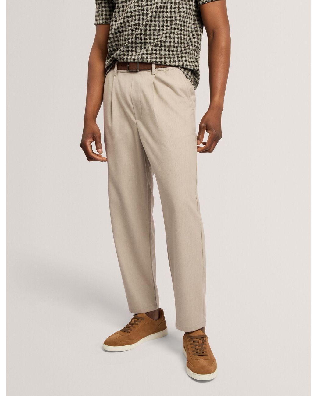 Ted Baker Natural Wilburr Tapered Flannel Tailored Trousers for men