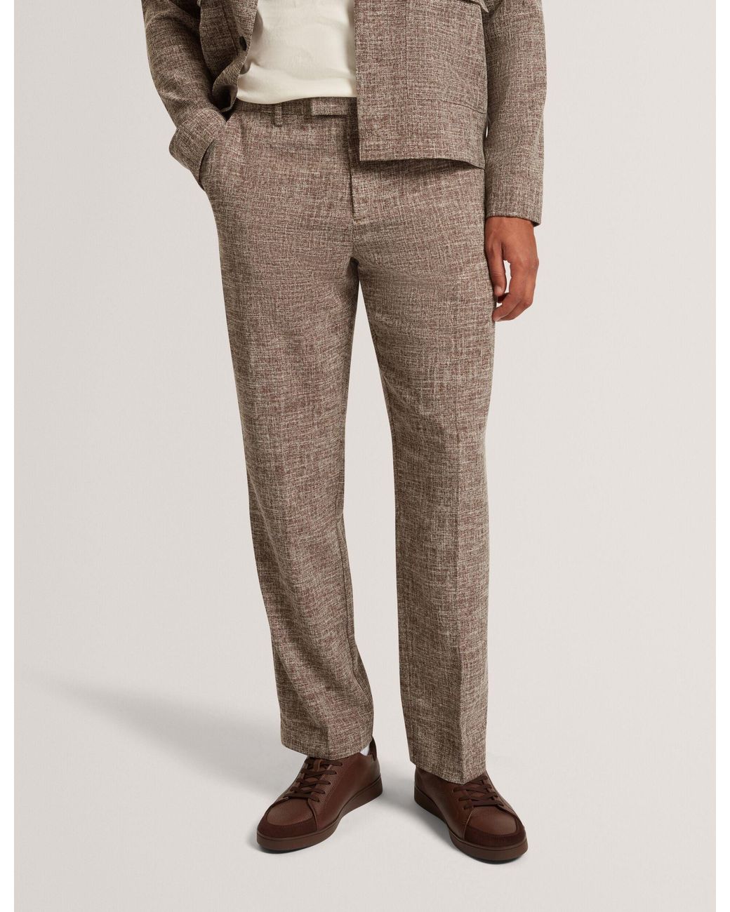 Ted Baker Natural Demarct Wide Leg Cross Hatch Tailored Trousers for men