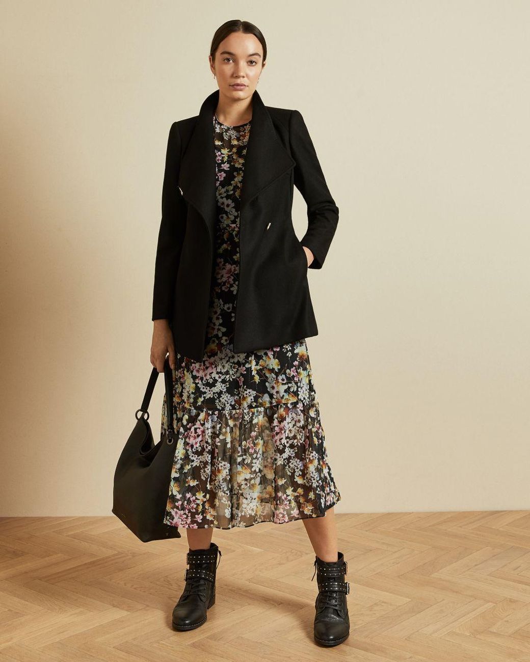 Ted Baker Wool Wrap Short Coat in Black 