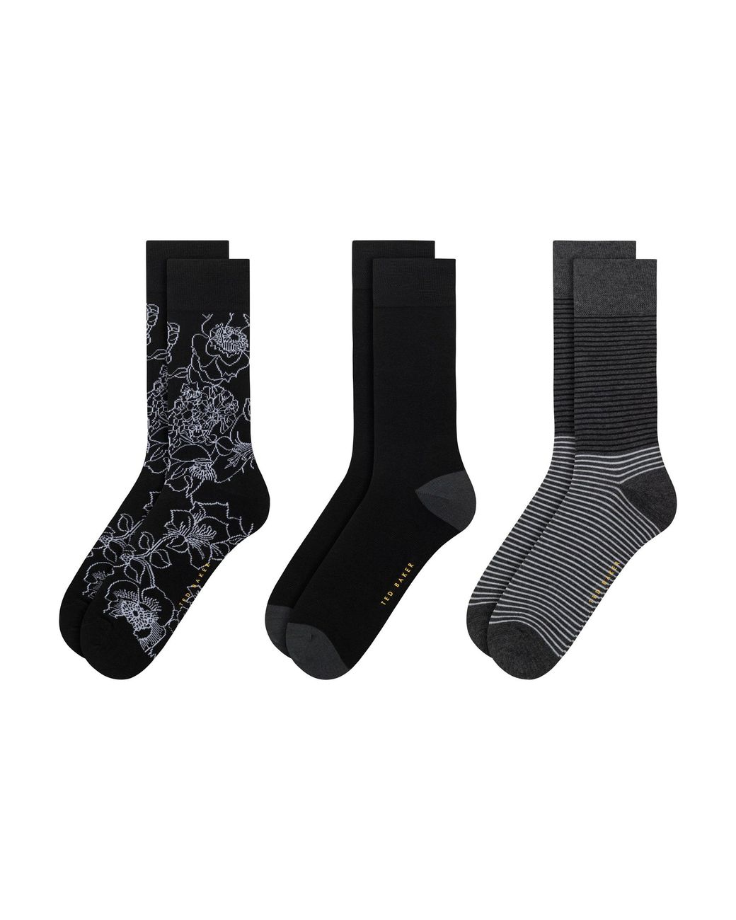 Ted Baker Black 3 Pack Floral Print Crew Socks for men
