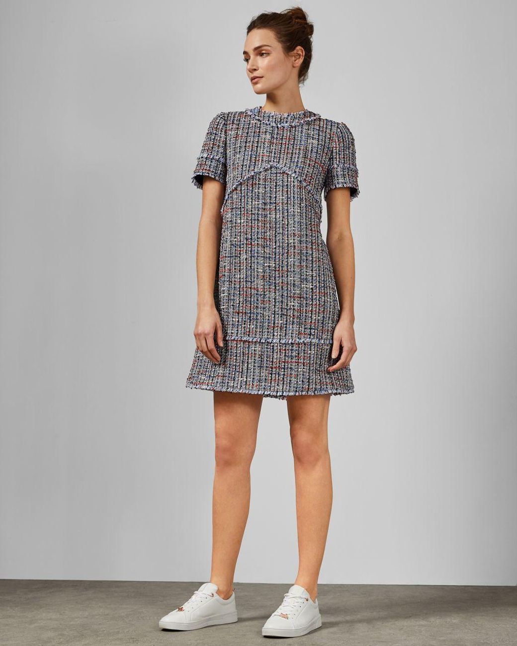 Ted Baker Cotton Working Title Yulited Bouclé Tunic Dress in Mid-Blue  (Blue) | Lyst