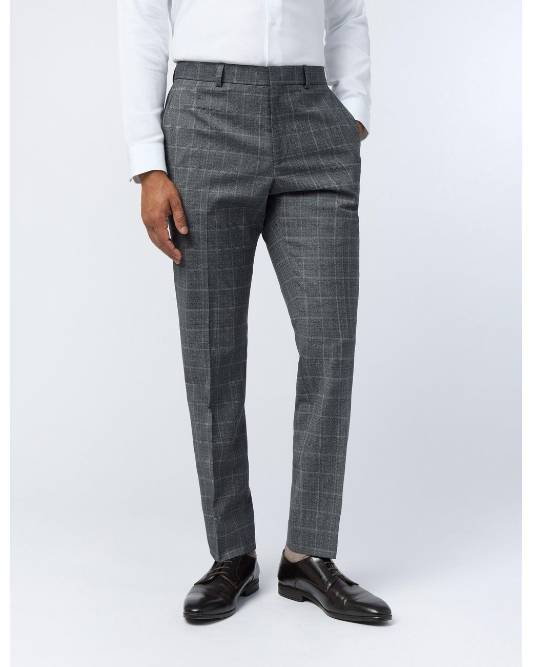 Ted Baker Gray Hilsont Textured Check Performance Slim Suit Trousers for men
