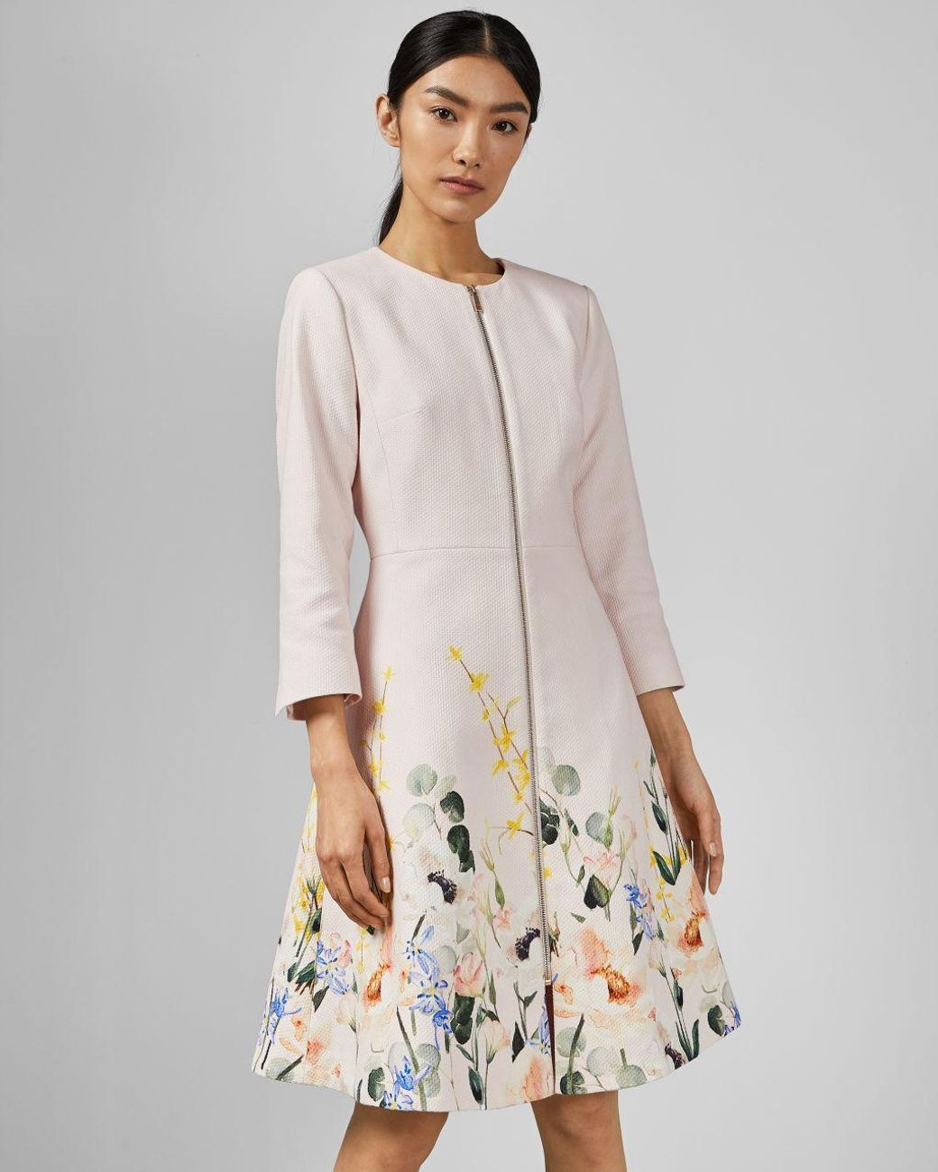Ted Baker Cotton Elegant Textured Dress Coat in Pink | Lyst