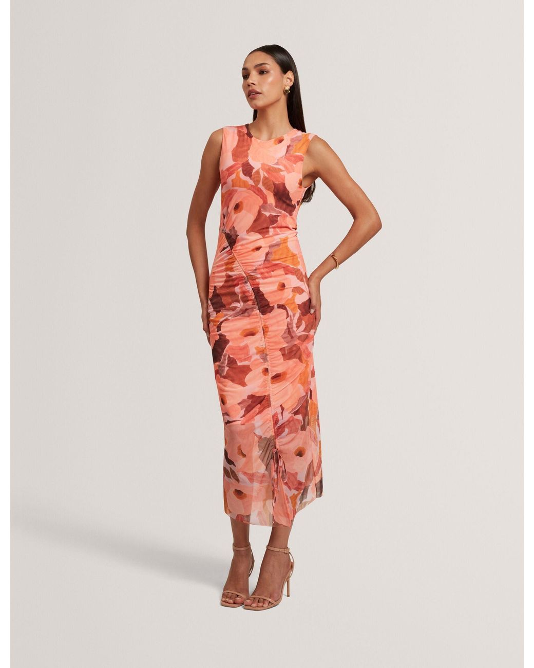 Ted Baker Red Elyra Garden Print Sleeveless Mesh Bodycon Dress
