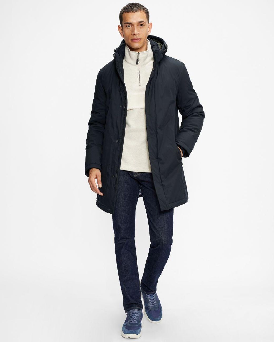 Ted Baker Wadded Coat With Removable Hood in Blue for Men | Lyst UK