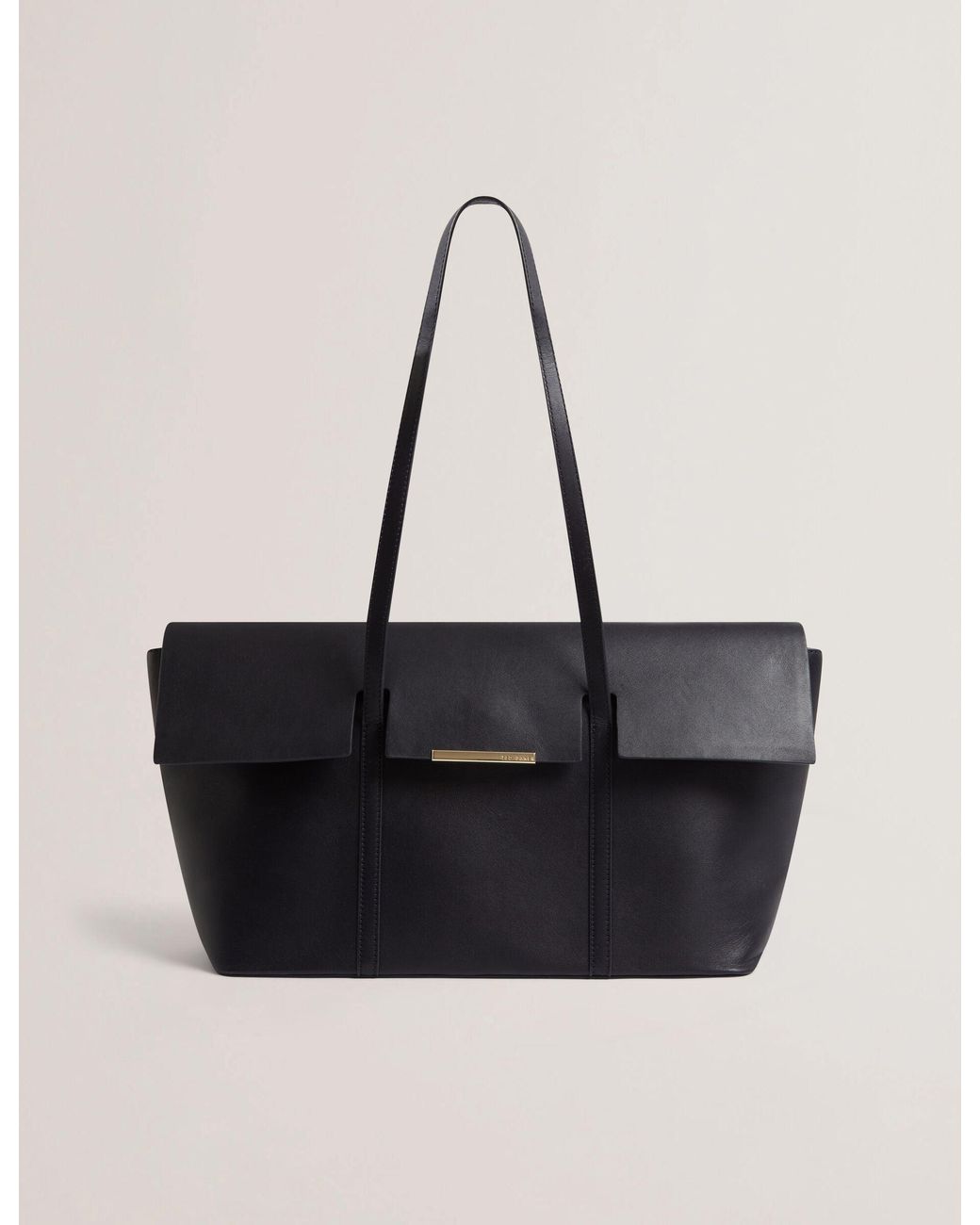 Ted Baker Black Rouse Leather Flap Top Elongated Shopper Bag