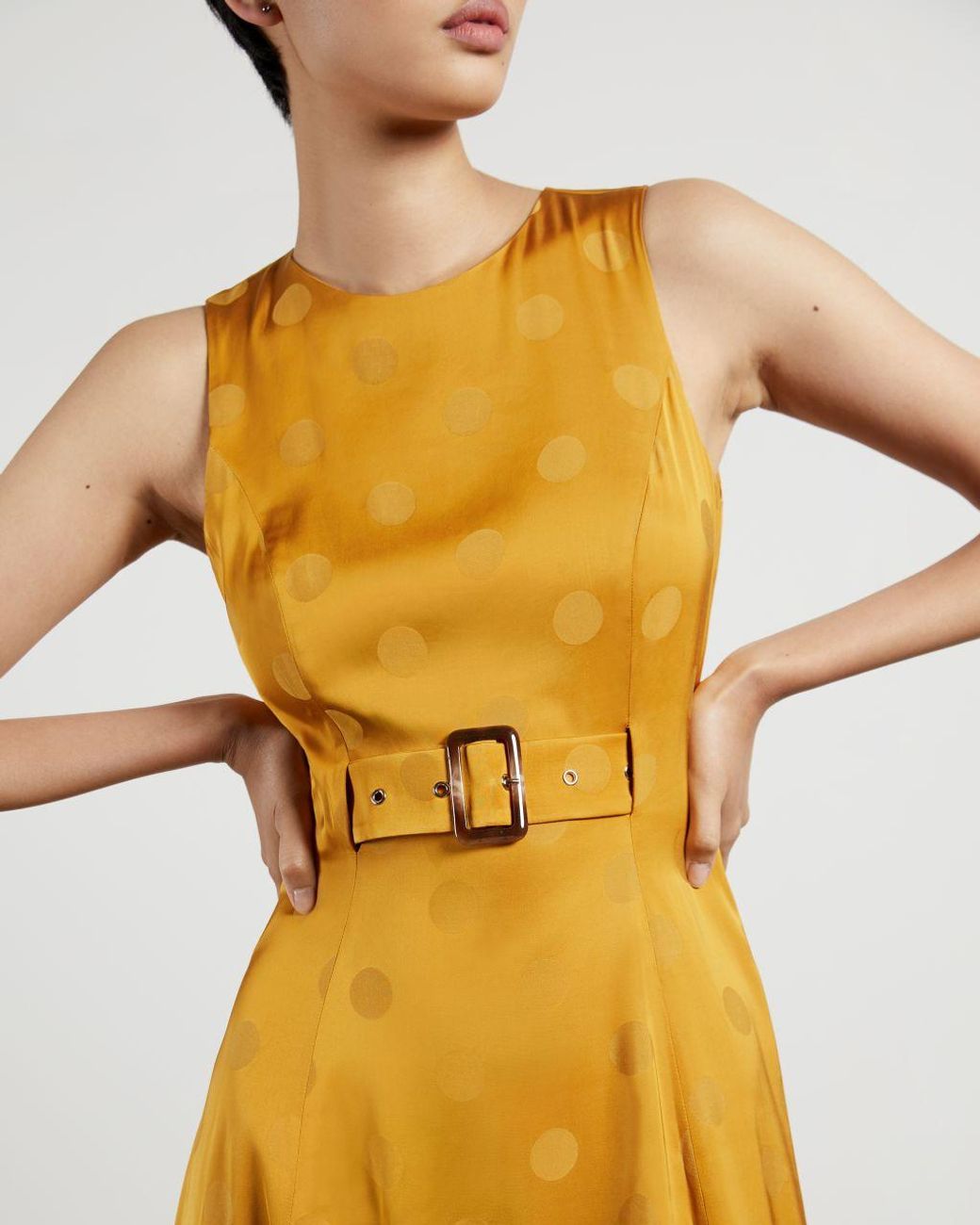 Ted Baker A-line Belted Midi Dress in Yellow | Lyst