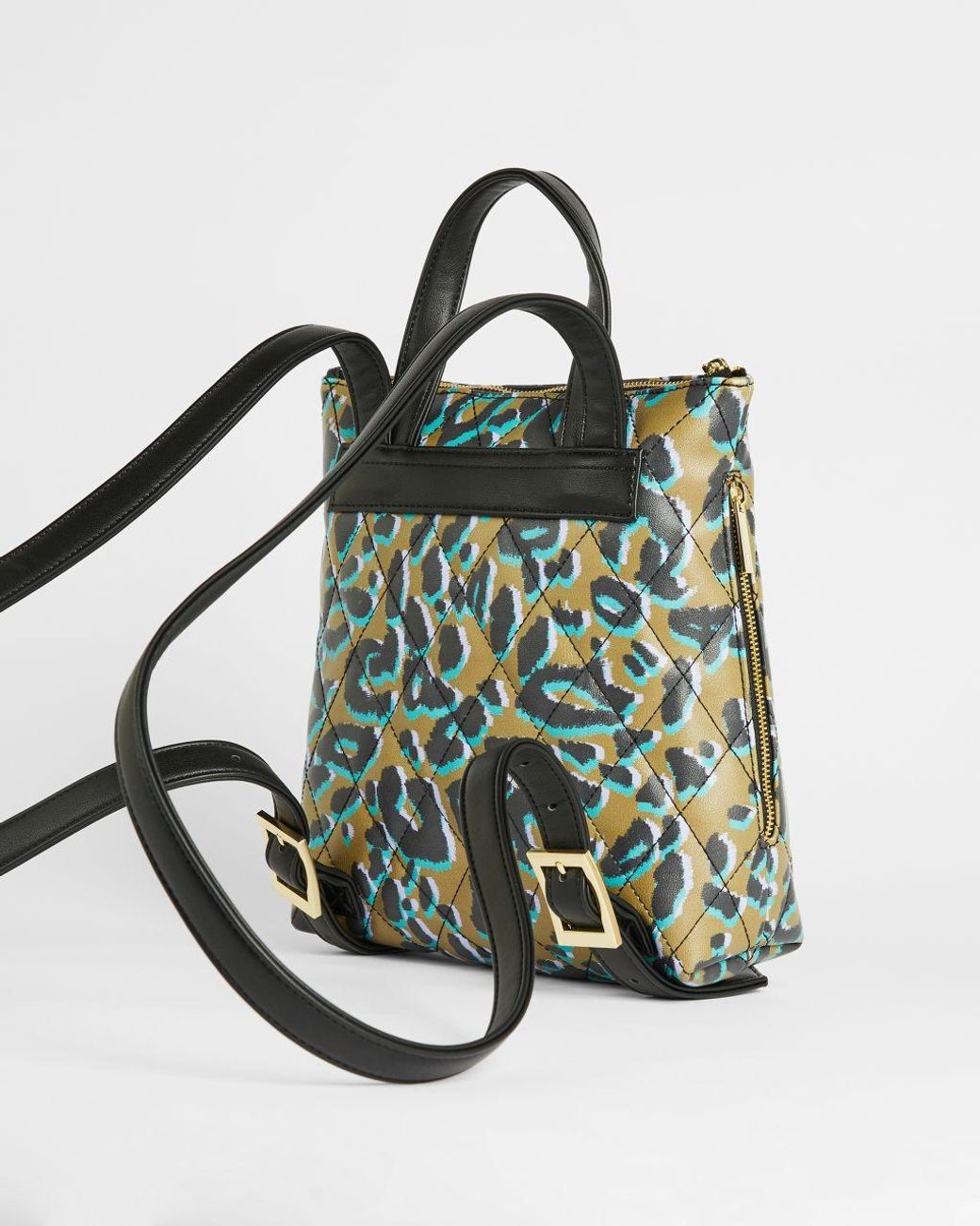 Ted Baker Quilted Leopard Detail Non Leather Backpack in Green | Lyst