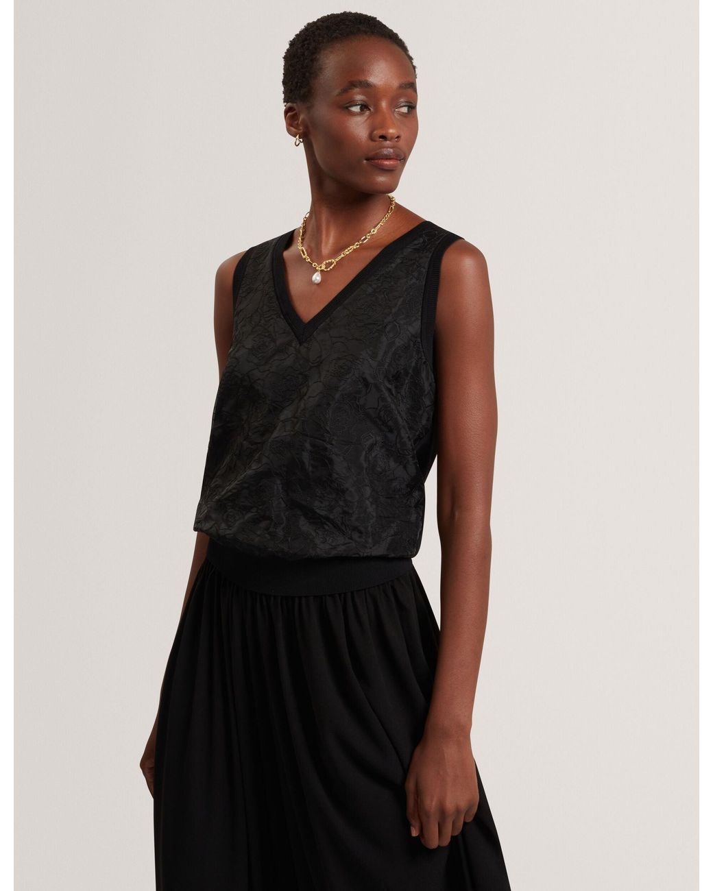 Ted Baker Black Naylen Lace Front Knitted Tank Top