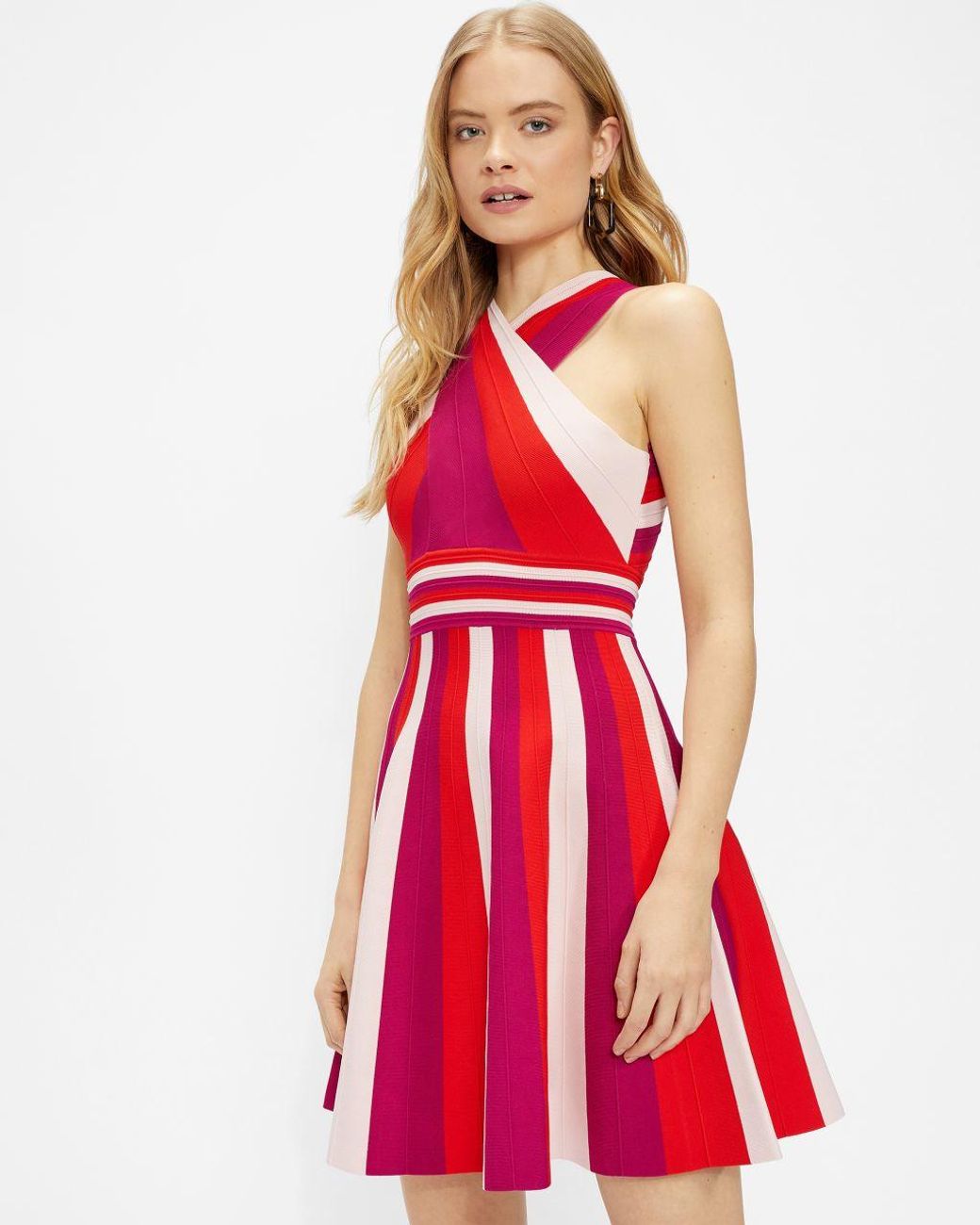 Ted Baker Metropolis Stripe Knit Skater Dress in Red | Lyst Canada
