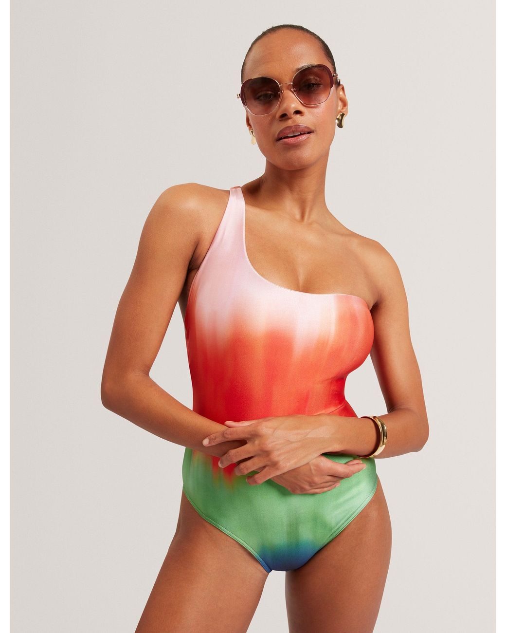 Ted Baker Sopeyaa Blurred Ombre One Shoulder Swimsuit