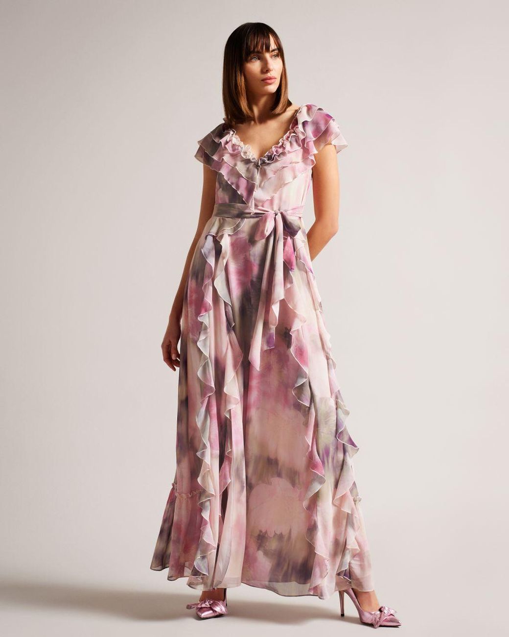 Ted Baker Frilled Floral Maxi Dress in Pink | Lyst Canada