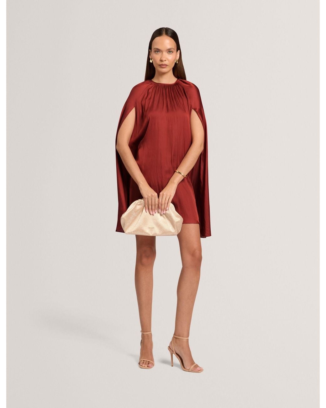 Ted Baker Red Joyela Satin Crewneck Cape Mini Dress