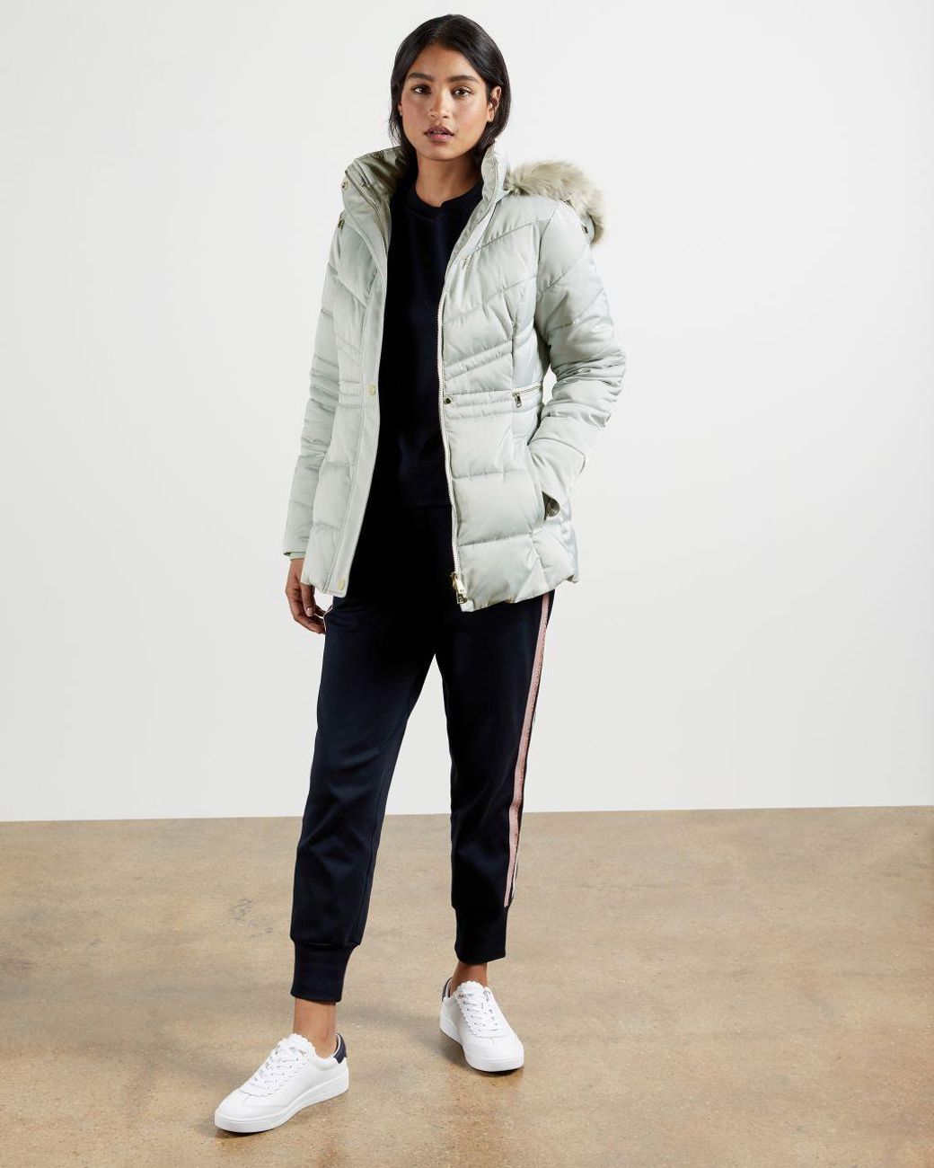 Ted Baker Fur Hood Puffa Coat in Light 