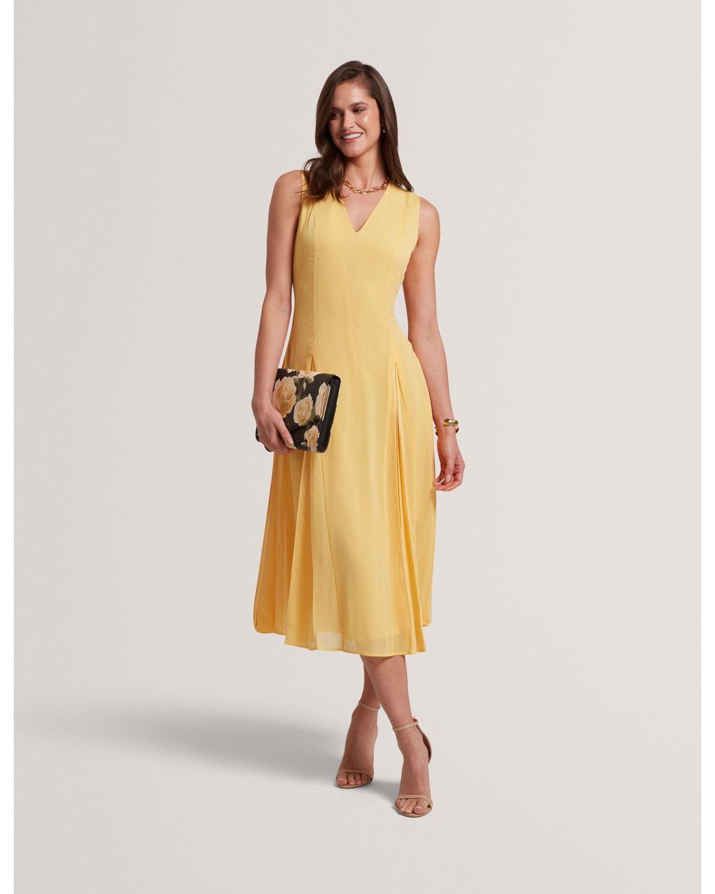 Ted Baker Natural Rueva Sleeveless V Neck Midi Dress