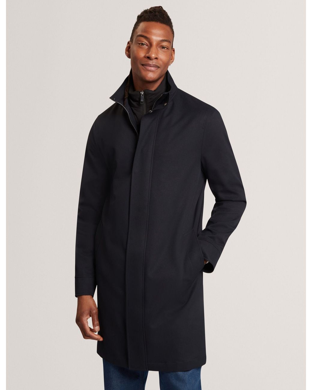 Ted Baker Blue Ruabon Funnel Neck Longline Jacket With Liner for men