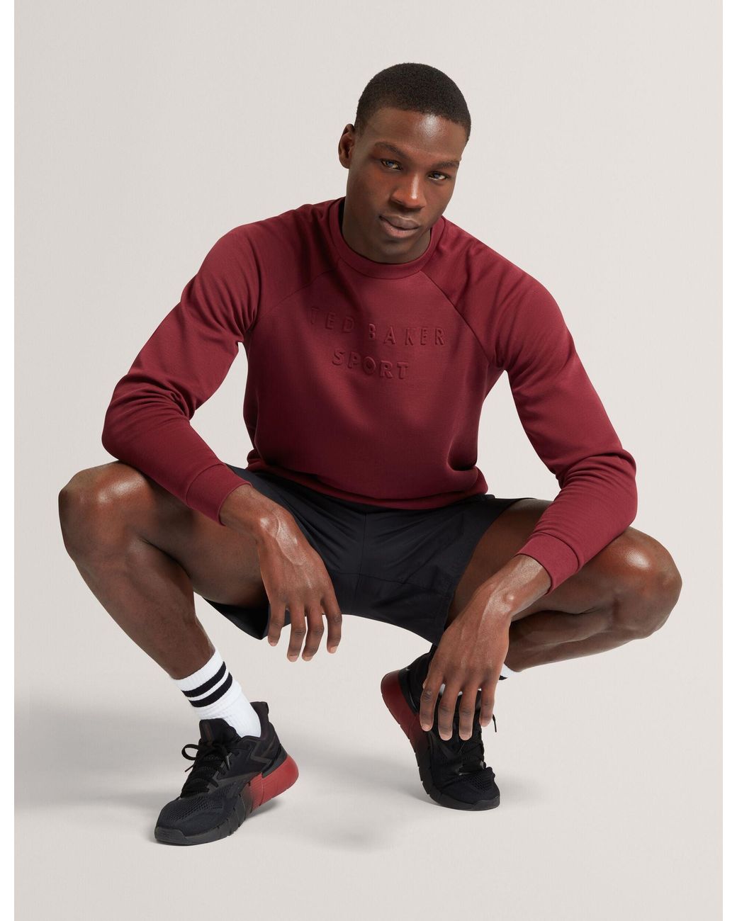 Ted Baker Red Craig Embossed Logo Crew Neck Training Sweatshirt for men