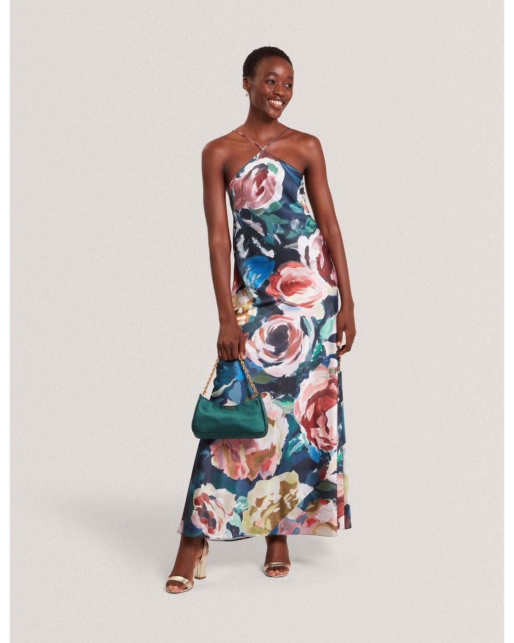 Ted Baker White Amarri Rose Print Halterneck Maxi Dress