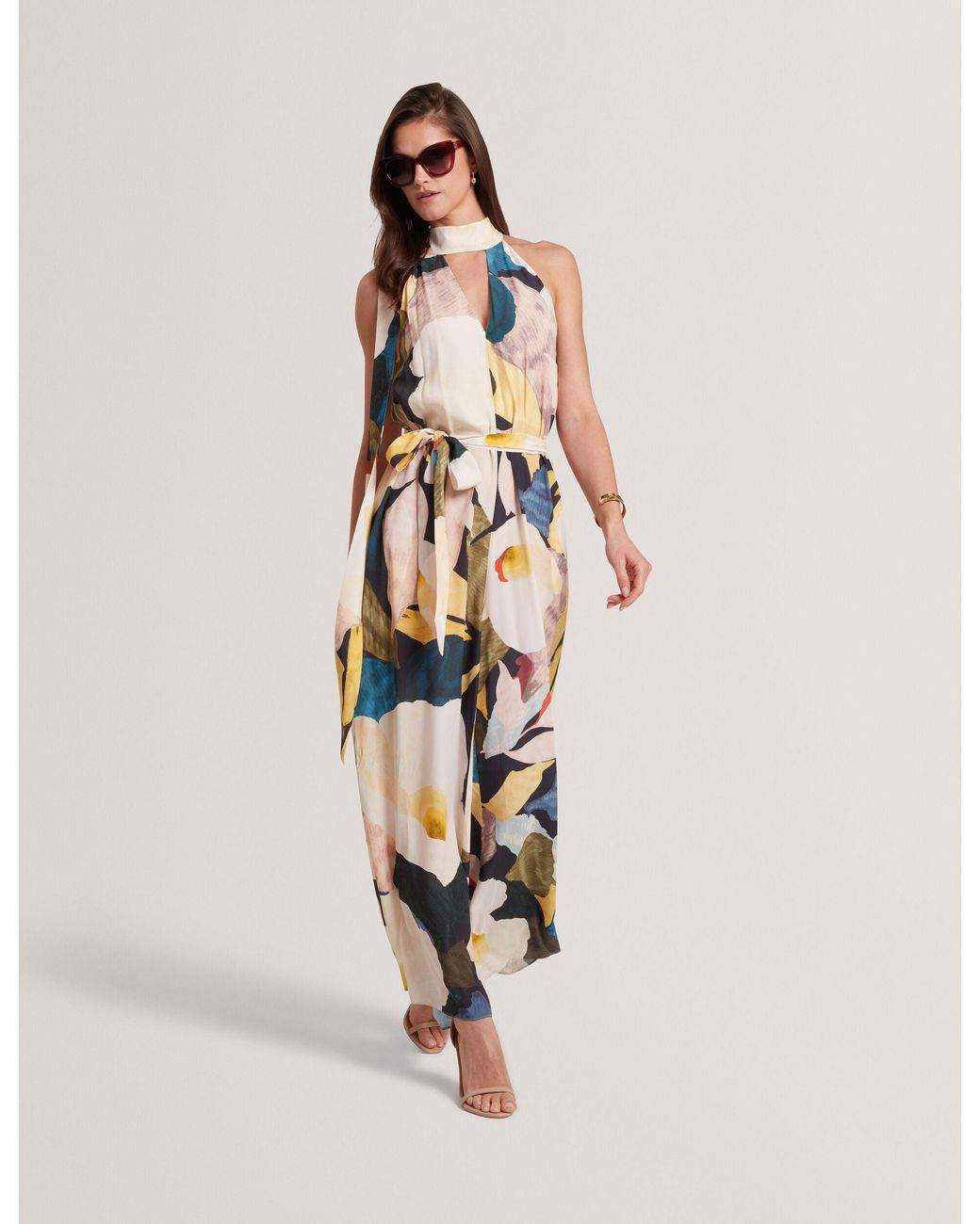 Ted Baker White Camea Garden Print Halterneck Sleeveless Jumpsuit