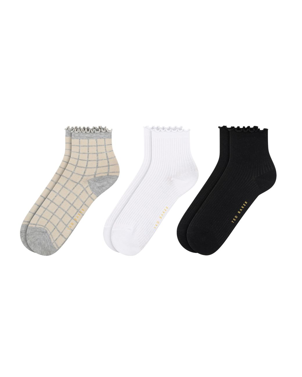Ted Baker Natural 3 Pack Mixed Ruffled Ankle Socks