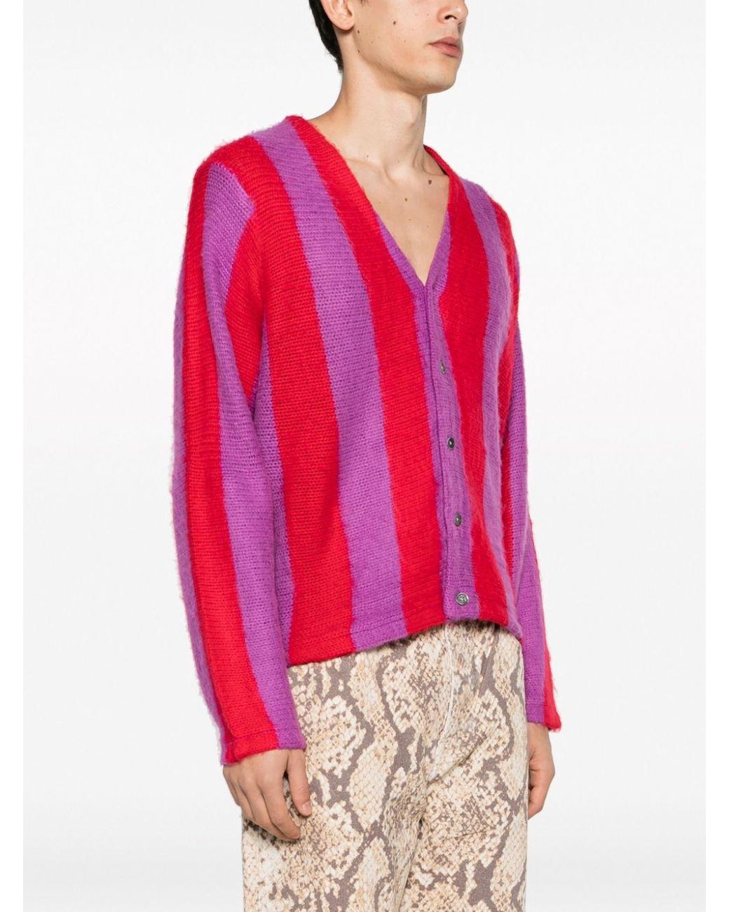 Stussy Striped Knitted Cardigan in Pink | Lyst Stussy Striped Knitted Cardigan in Pink | Lyst