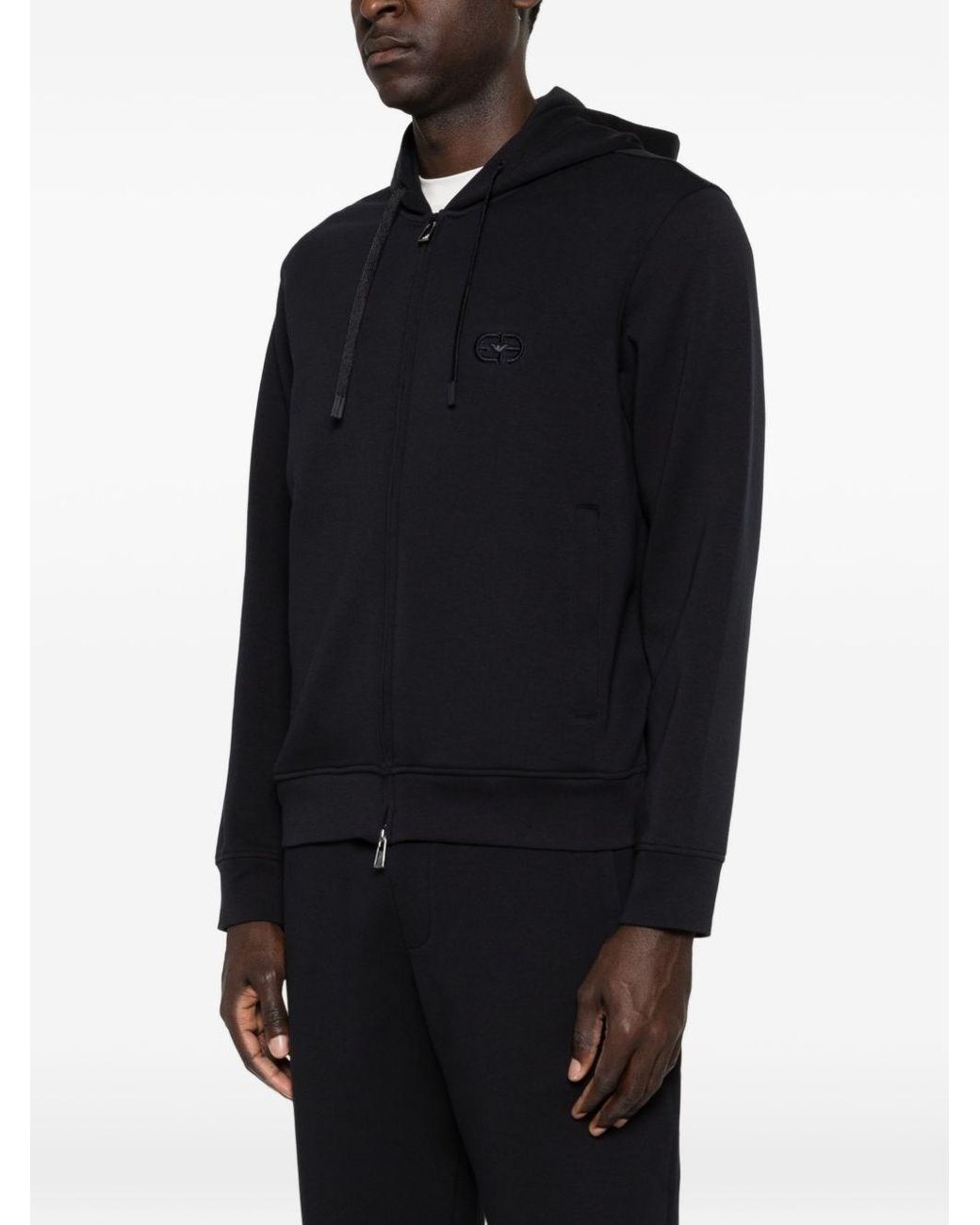 Emporio Armani Black Logo Cotton Hoodie for men