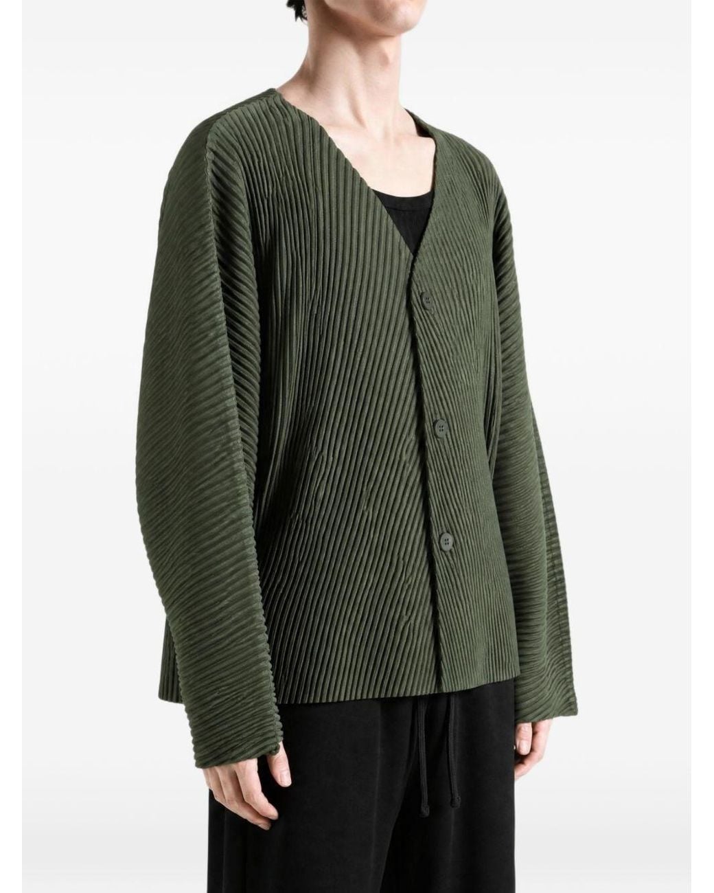 Homme Plissé Issey Miyake Green Pleated Cardigan for men