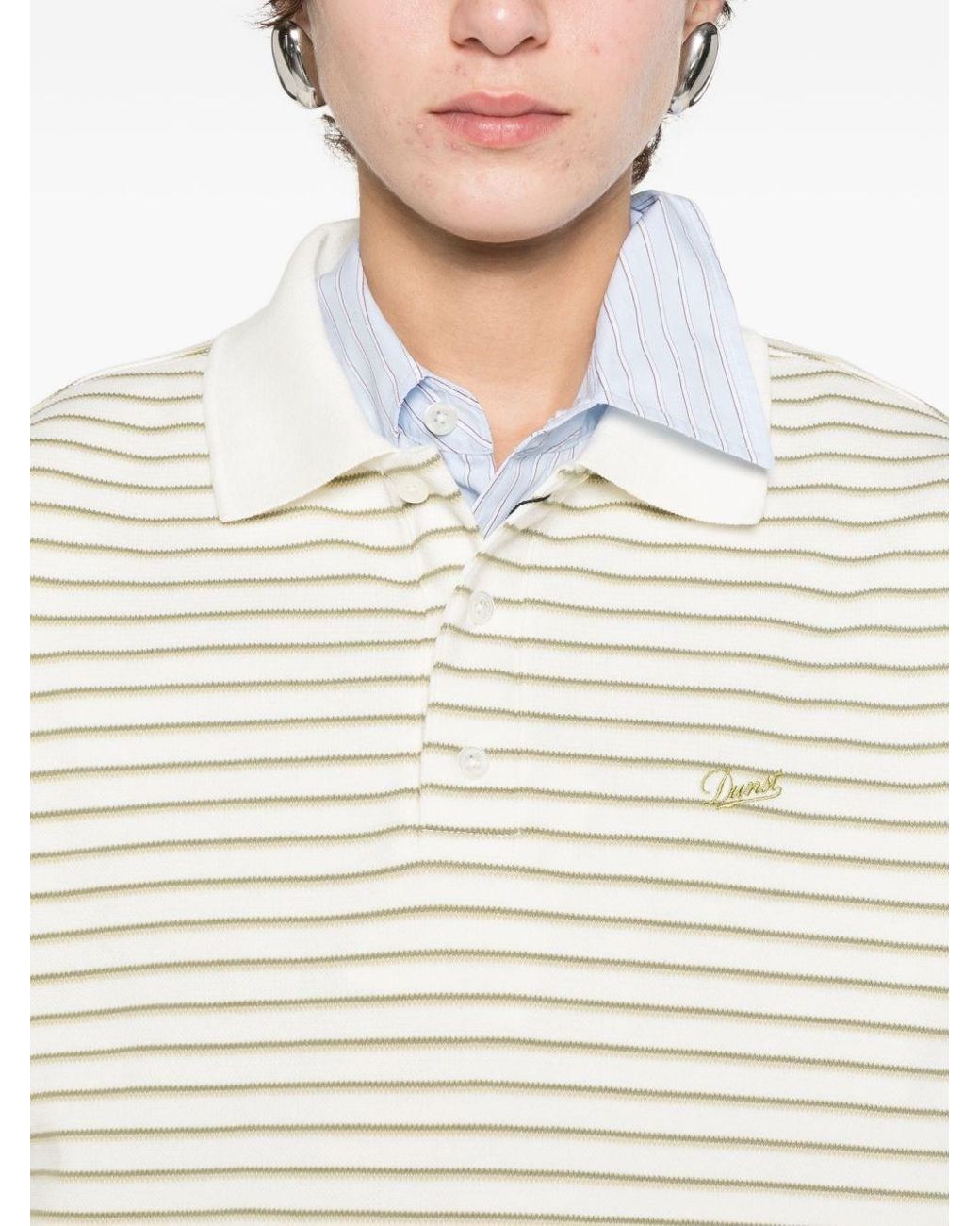 DUNST White Striped Cotton Polo Shirt