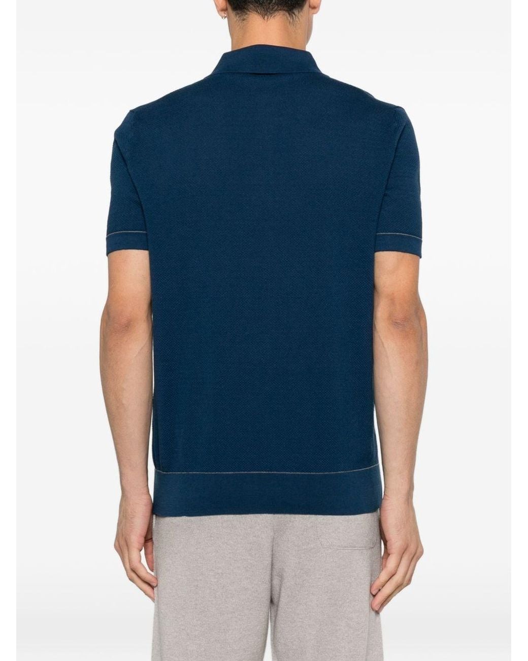 Brioni Blue Cotton Polo Shirt for men