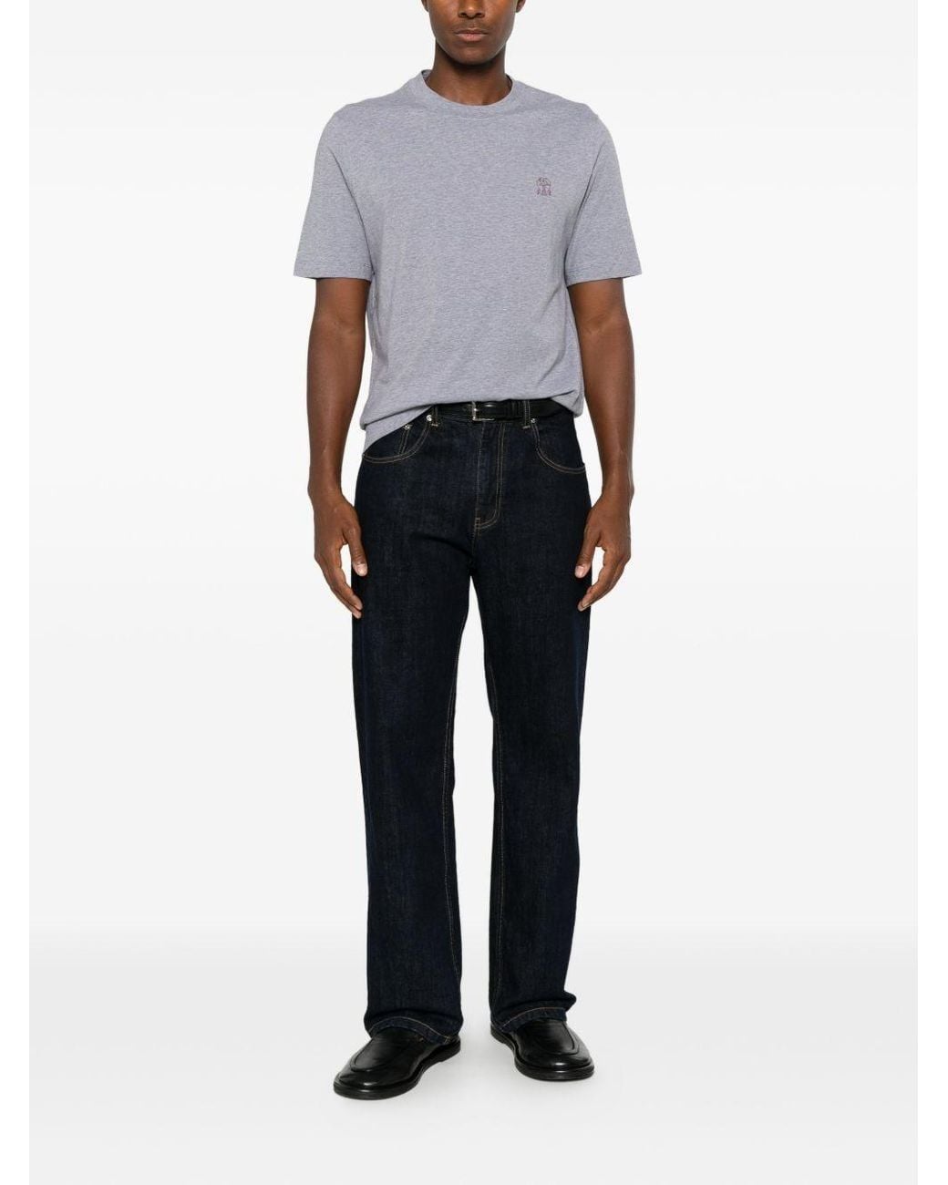 Brunello Cucinelli Gray Logo Cotton T-Shirt for men