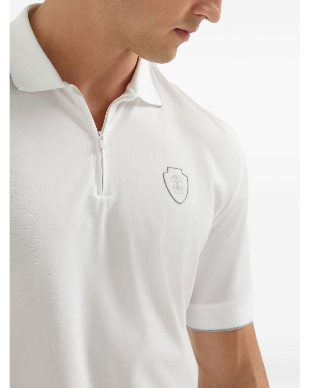 Brunello Cucinelli White Piquet Polo Shirt for men