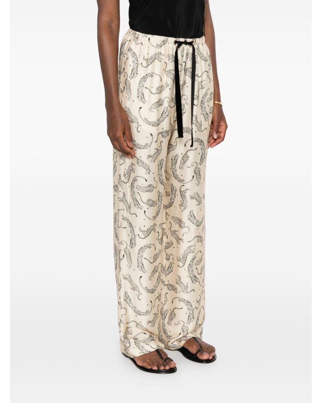 Forte_forte White Printed Drawstring Trousers
