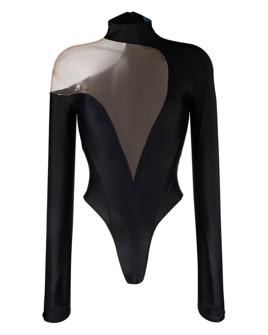 Mugler Illusion Longsleeve Bodysuit in Black Lyst