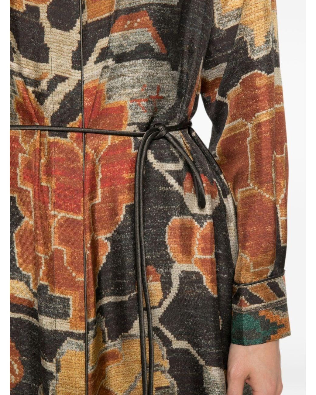 Pierre Louis Mascia Brown Printed Silk Long Dress