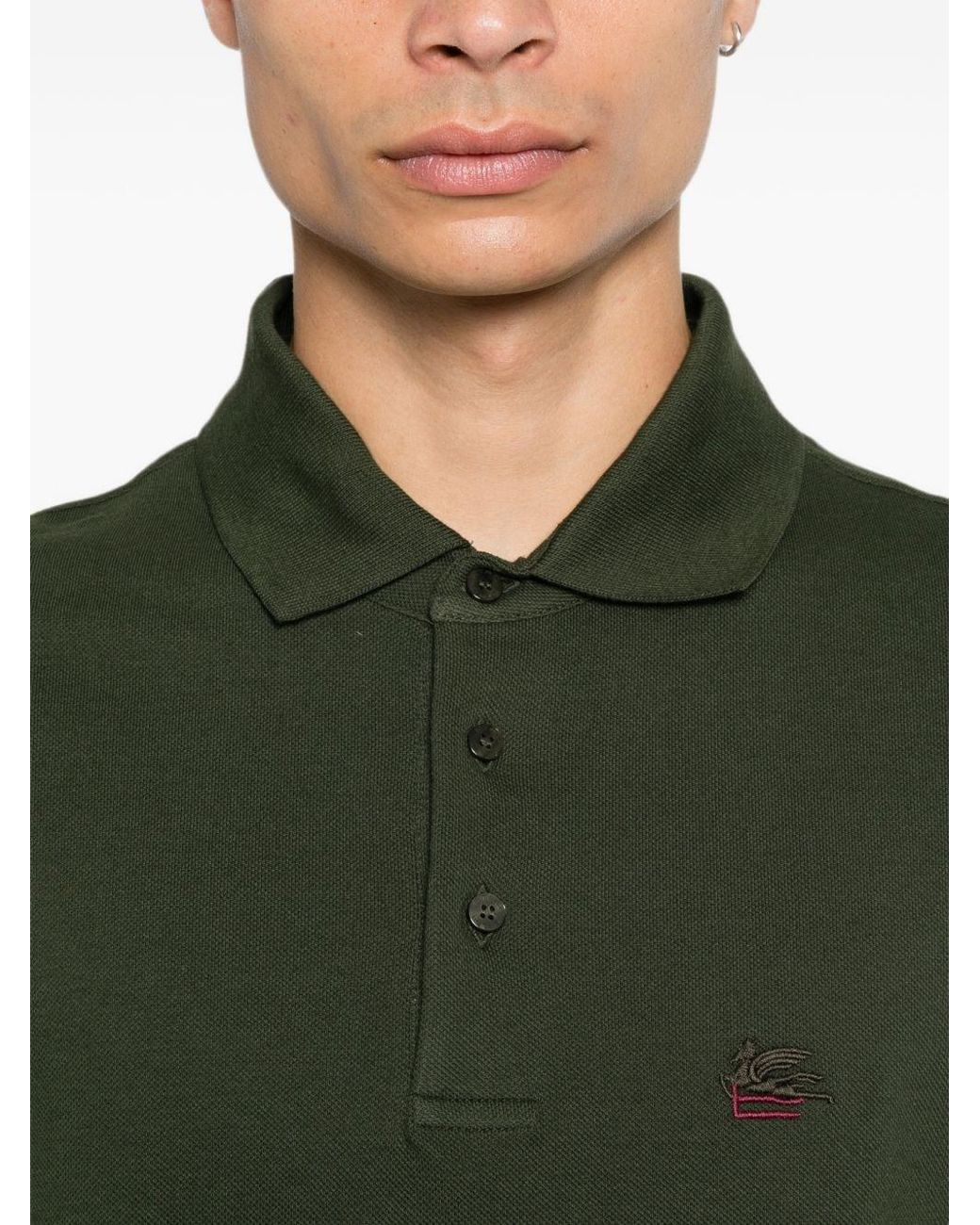 Etro Green Logo Cotton Polo Shirt for men