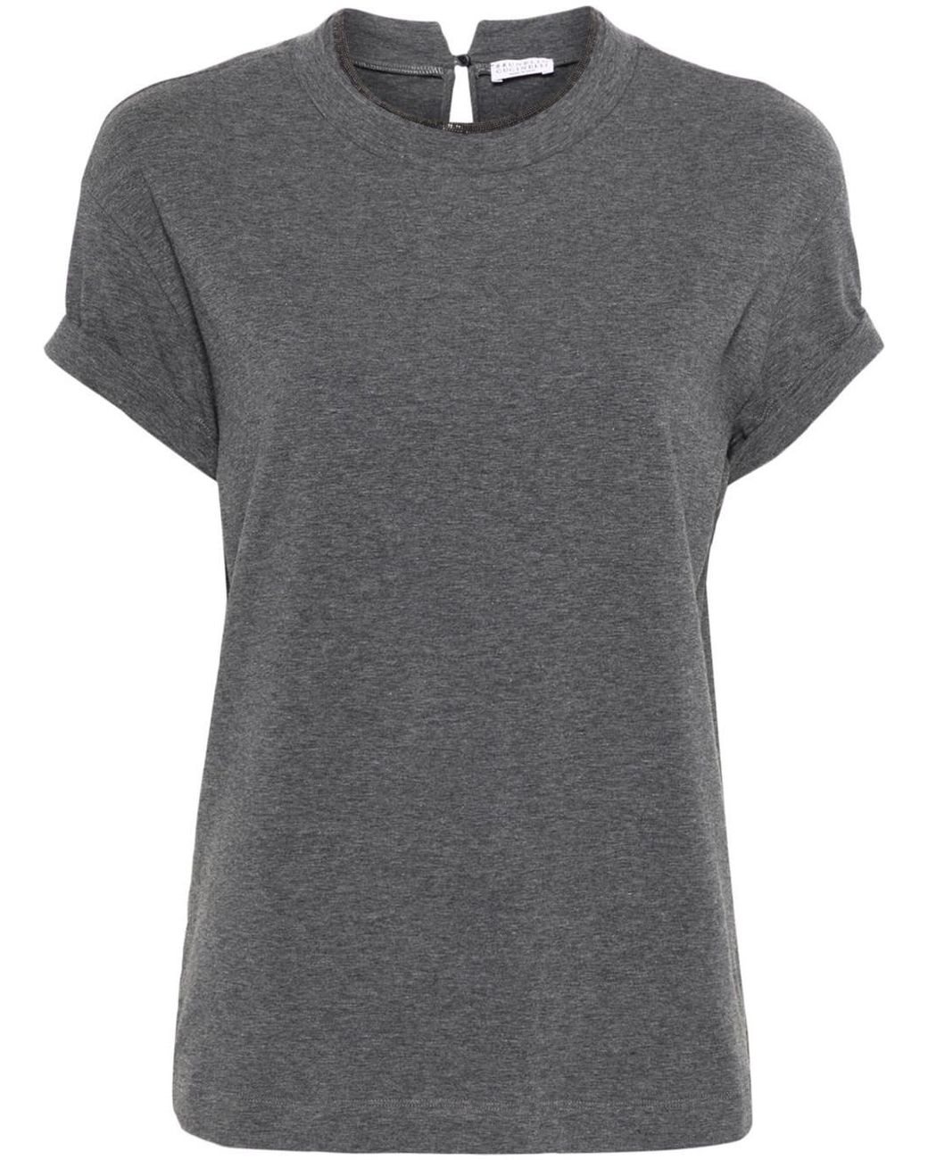 Brunello Cucinelli Gray Bead-embellished T-shirt