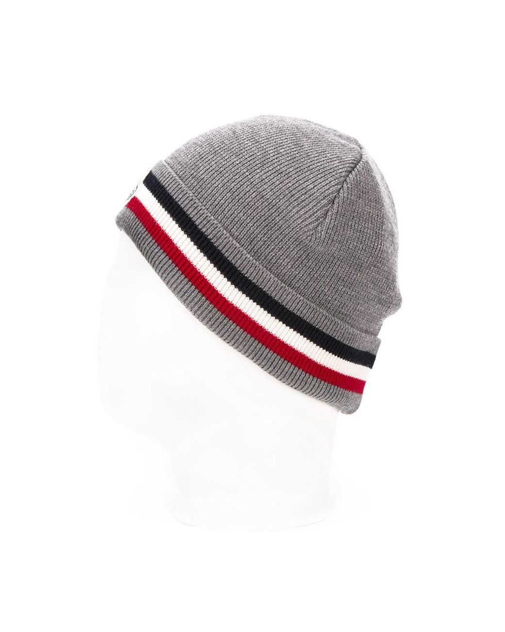 Moncler Striped Wool Beanie Hat in Grey 