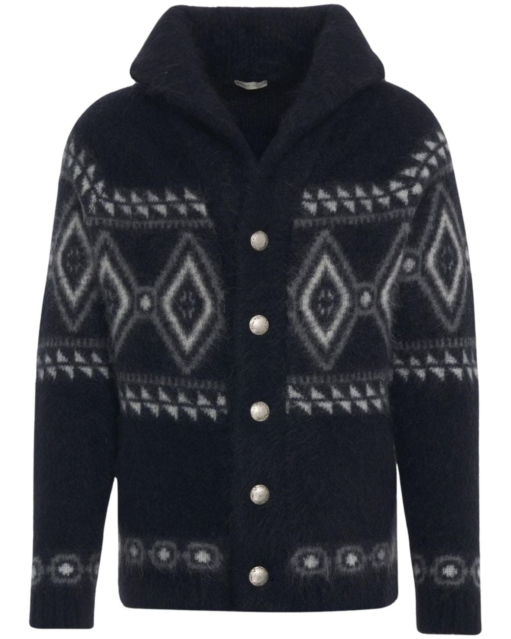 BORGO ASOLO CASHMERE Blue Rombi Geometric Pattern Cardigan for men