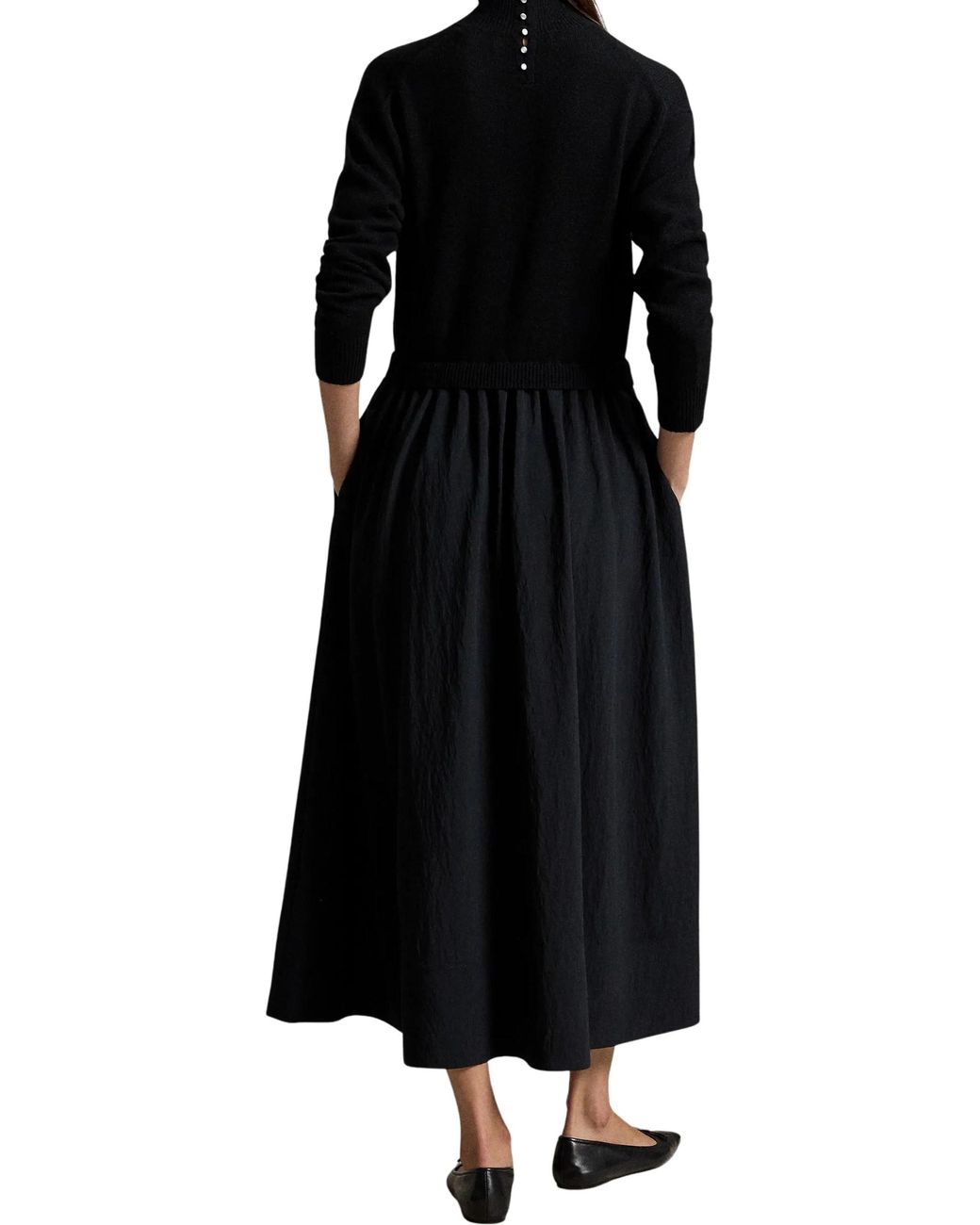 Polo Ralph Lauren Black Wool-Bodice Crepe Dress