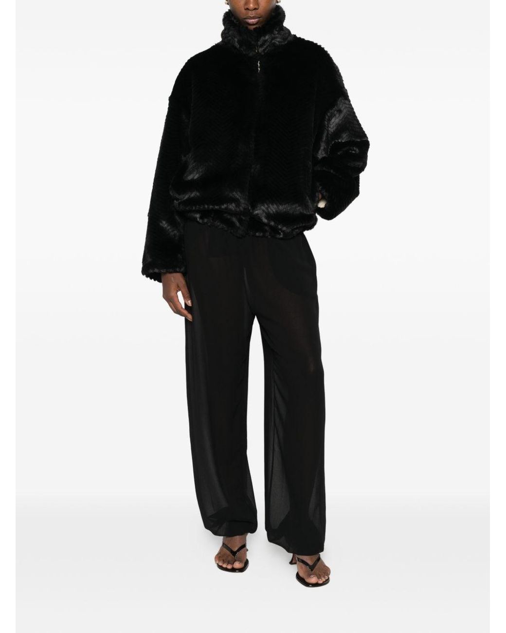 Forte_forte Black Faux Fur Bomber Jacket