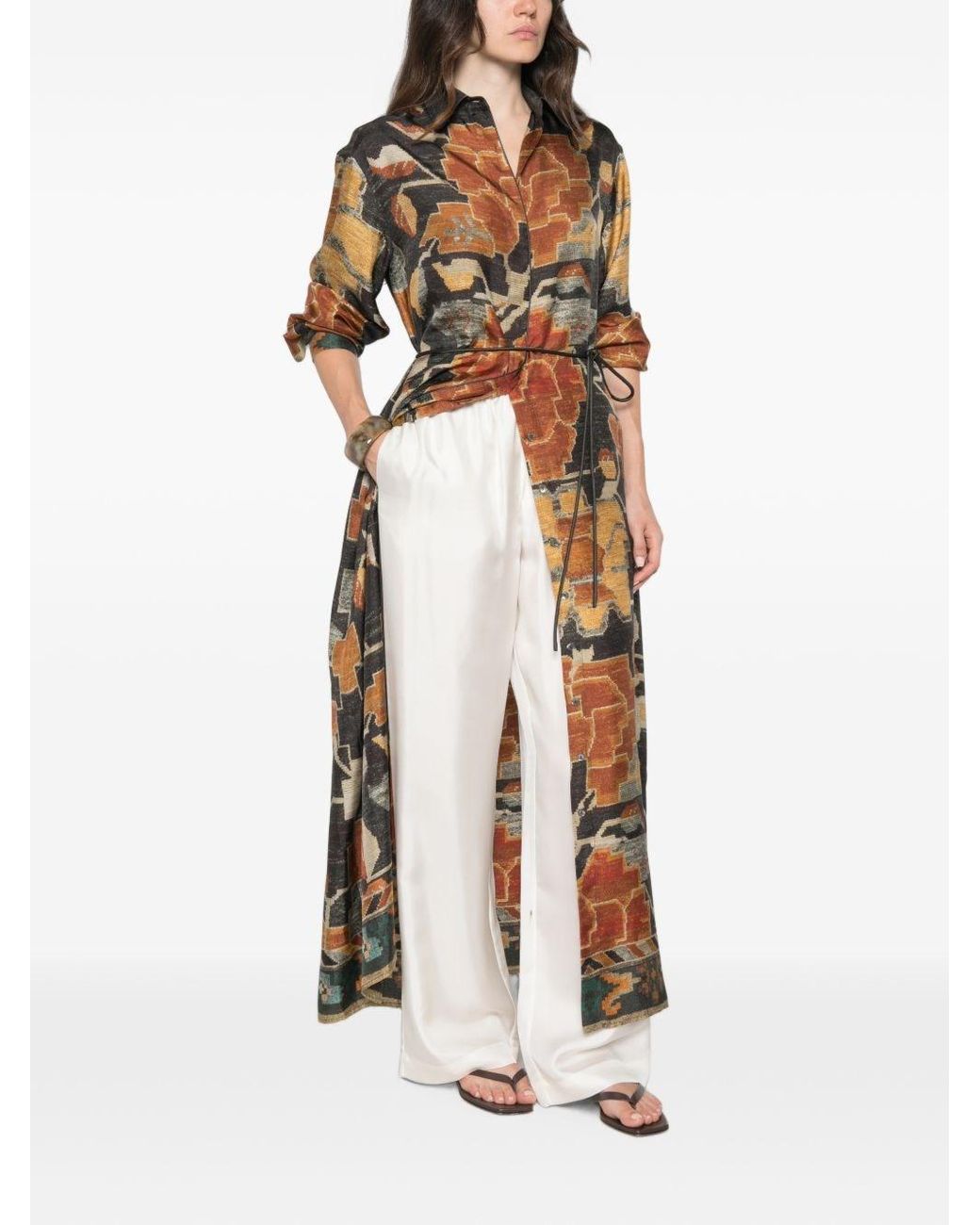 Pierre Louis Mascia Brown Printed Silk Long Dress