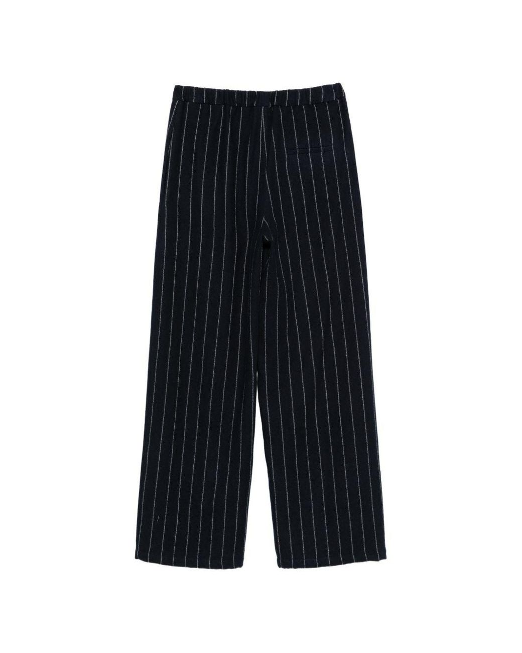 Alysi Blue Wool Striped Wide-Leg Trousers