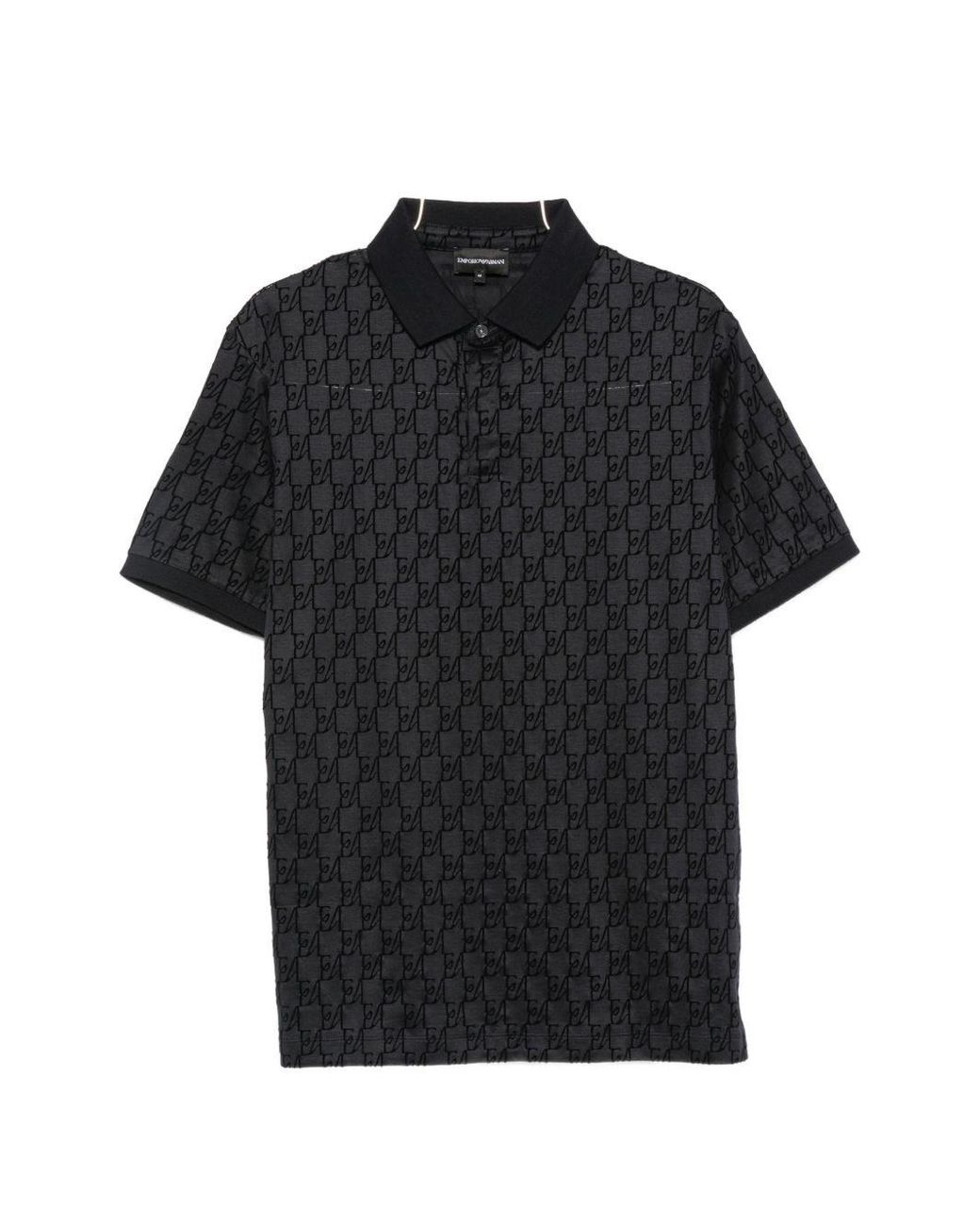 Emporio Armani Black Allover Logo Polo Shirt for men