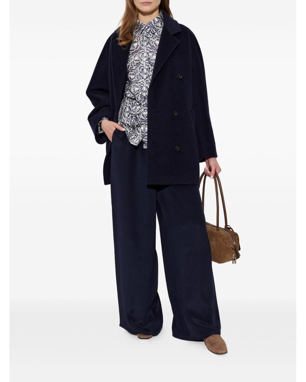 Max Mara Blue Wool And Cashmere Short Coat